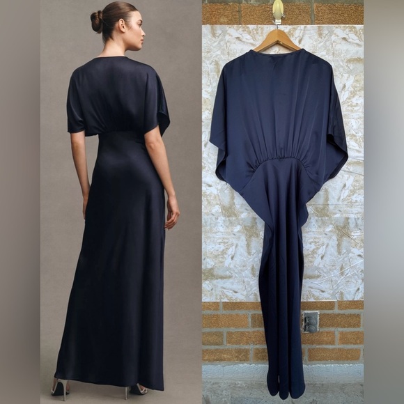 Anthropologie BHLDN Amelia Deep-V Satin Maxi Dress size 22 W - Picture 2 of 15